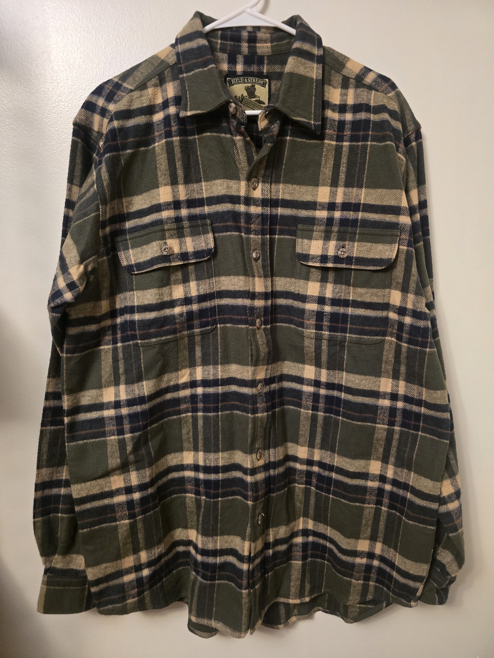 Field & Stream Olive Green and Cream Plaid Shirt Jacket #387